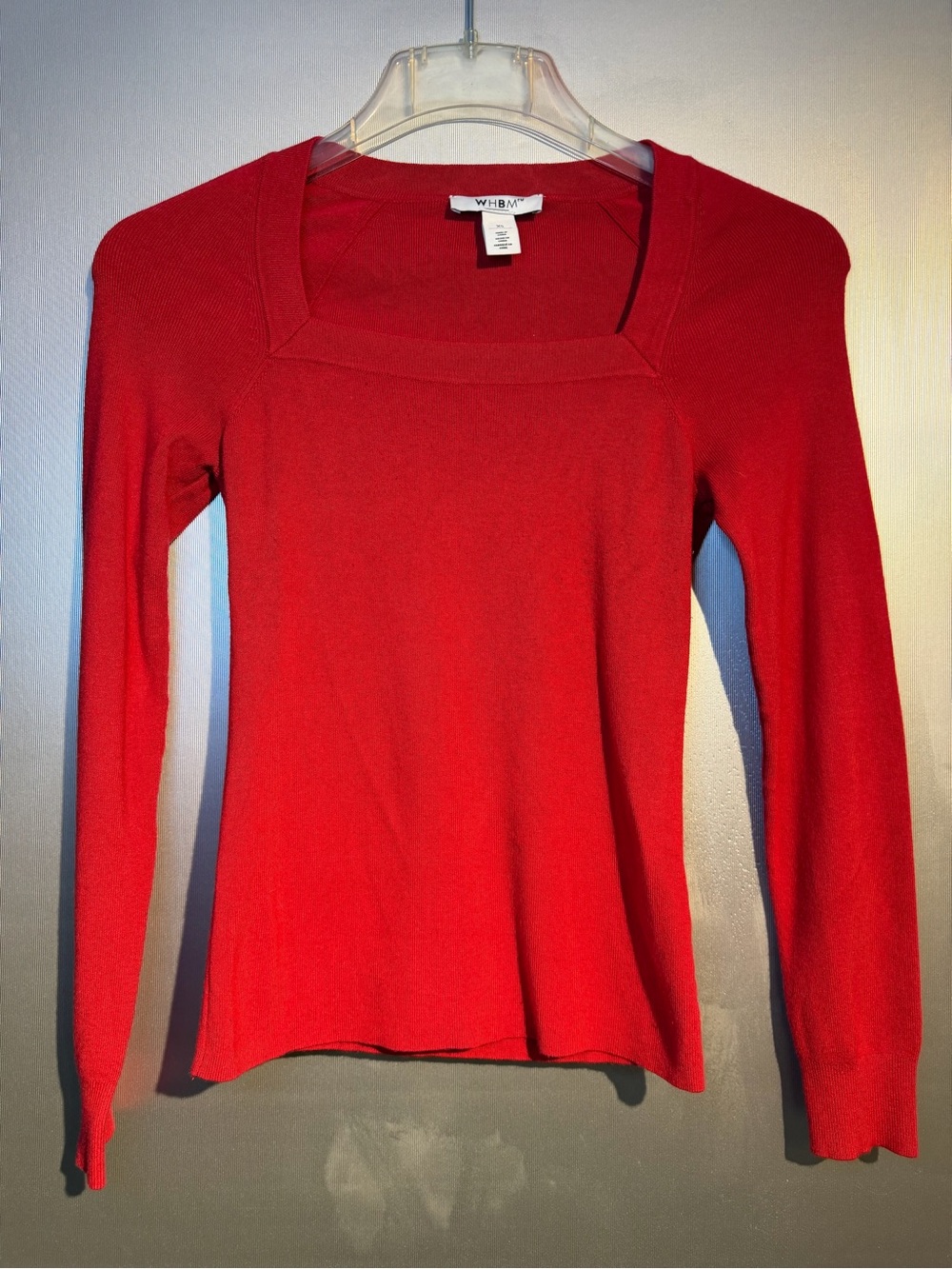 White House Black Market Vibrant Red Square-Neck Long Sleeve Top